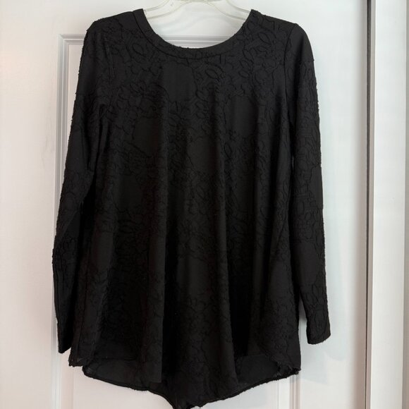 Black Long Sleeve Susan Graver Top Size Small Tie Back - Picture 2 of 9